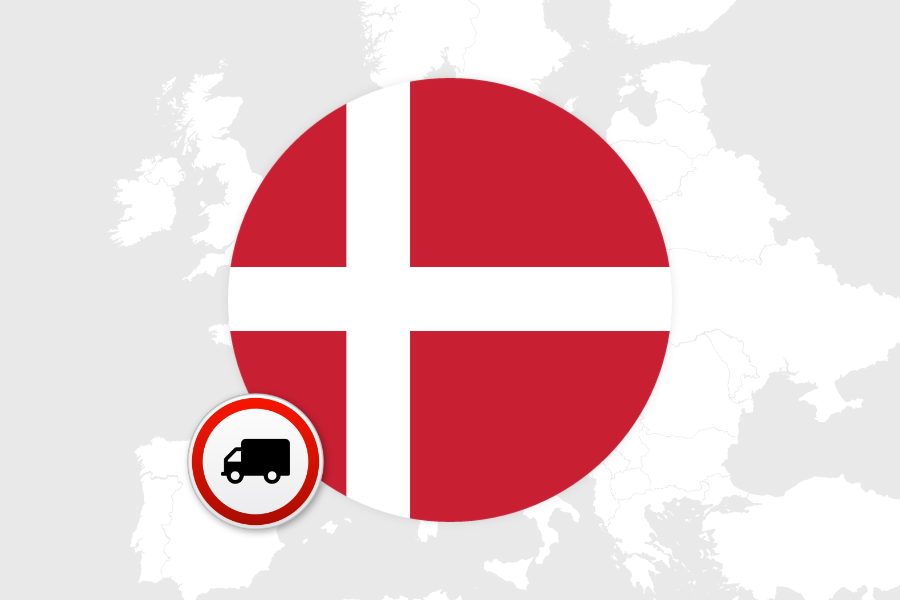 Country flag on Europe map - Denmark